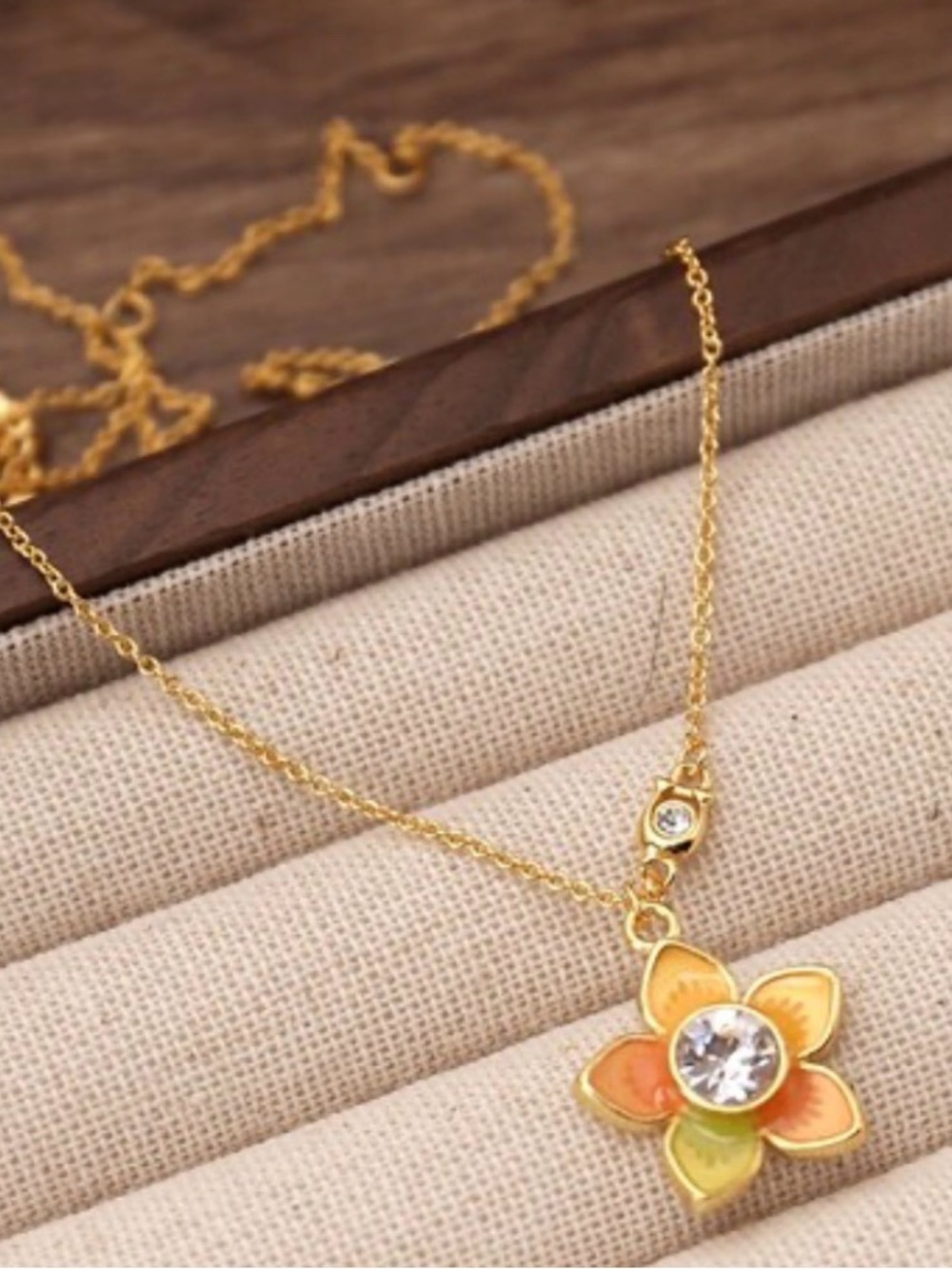 New COACH Gold Flower Pendant Necklace with Yellow, Pink and Green Petals